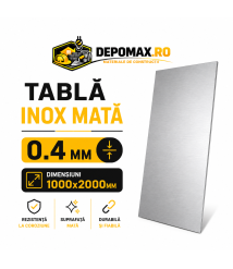 Tabla inox mata AISI 304 2B, 0.4 x 1000 x 2000 mm, 2 mp Tabla inox mata AISI 304 2B, 0.4 x 1000 x 2000 mm, 2 mp